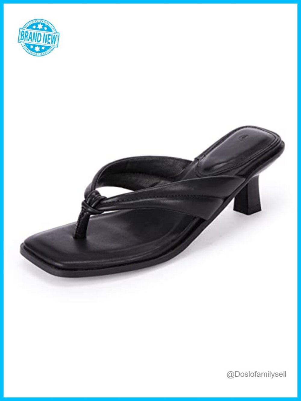 Kitten Heel Thong Sandals Square Open Toe Slip On Faux Leather Flip Flops